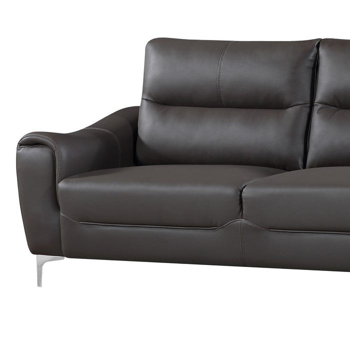 Leatherette Wooden Frame Sofa with Curved Padded Arms and Metal Legs, Gray