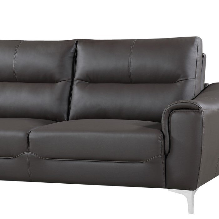 Leatherette Wooden Frame Sofa with Curved Padded Arms and Metal Legs, Gray