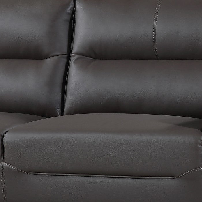 Leatherette Wooden Frame Sofa with Curved Padded Arms and Metal Legs, Gray