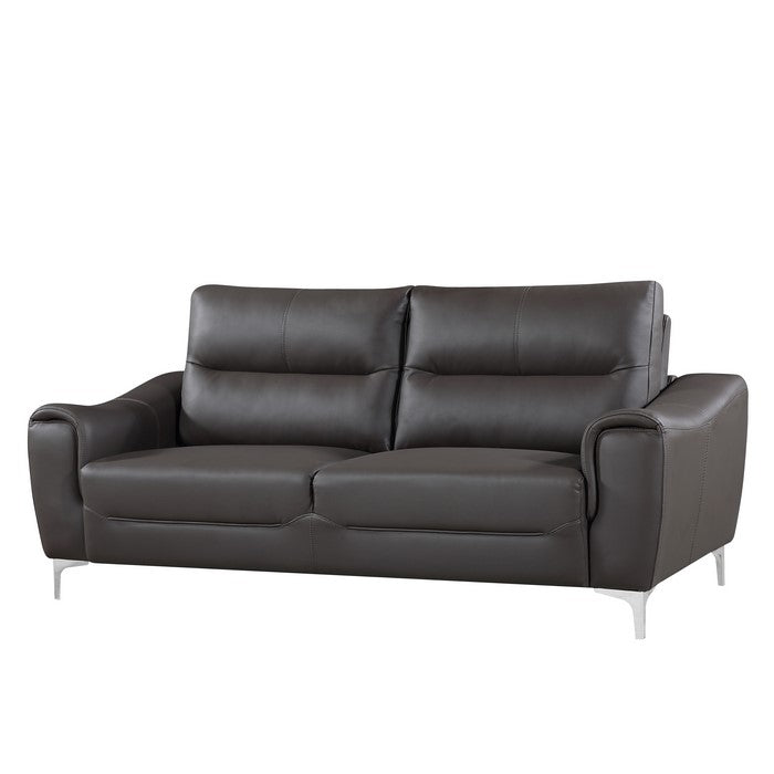 Leatherette Wooden Frame Sofa with Curved Padded Arms and Metal Legs, Gray