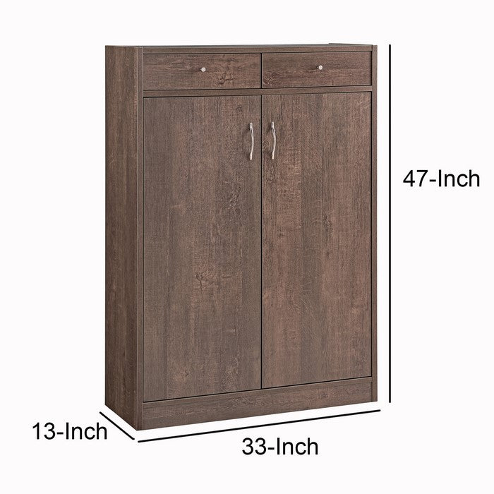Wooden Shoe Cabinet with 2 Drawers and 2 Door Cabinet, Walnut Oak Brown