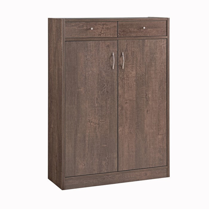 Wooden Shoe Cabinet with 2 Drawers and 2 Door Cabinet, Walnut Oak Brown