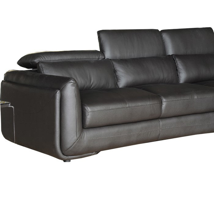 Leatherette Right Arm Facing Sofa with Ratcheting Adjustable Headrest, Black