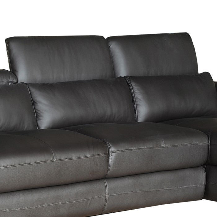 Leatherette Right Arm Facing Sofa with Ratcheting Adjustable Headrest, Black