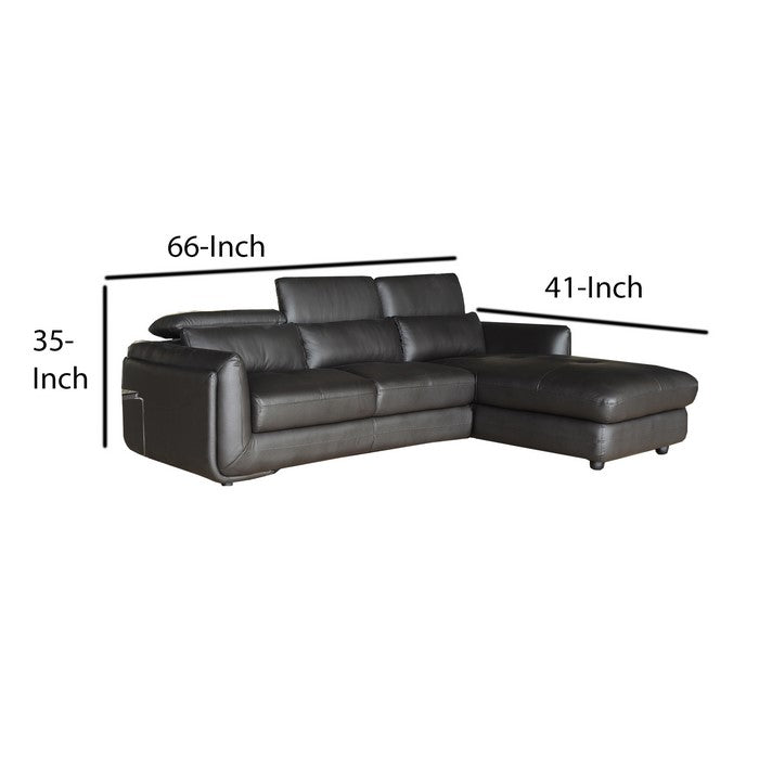 Leatherette Right Arm Facing Sofa with Ratcheting Adjustable Headrest, Black