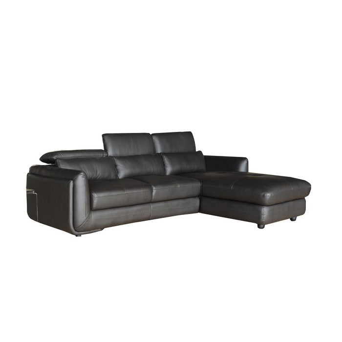 Leatherette Right Arm Facing Sofa with Ratcheting Adjustable Headrest, Black