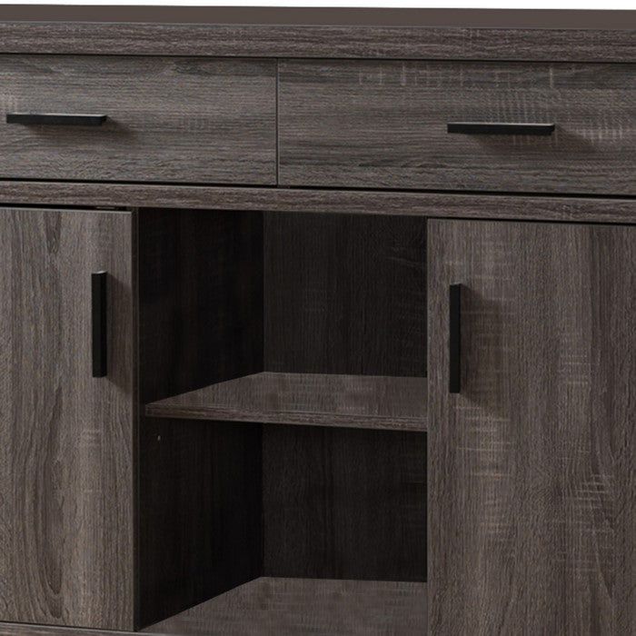Wooden Buffet with 2 Drawers and 2 Door Cabinets, Distressed Gray