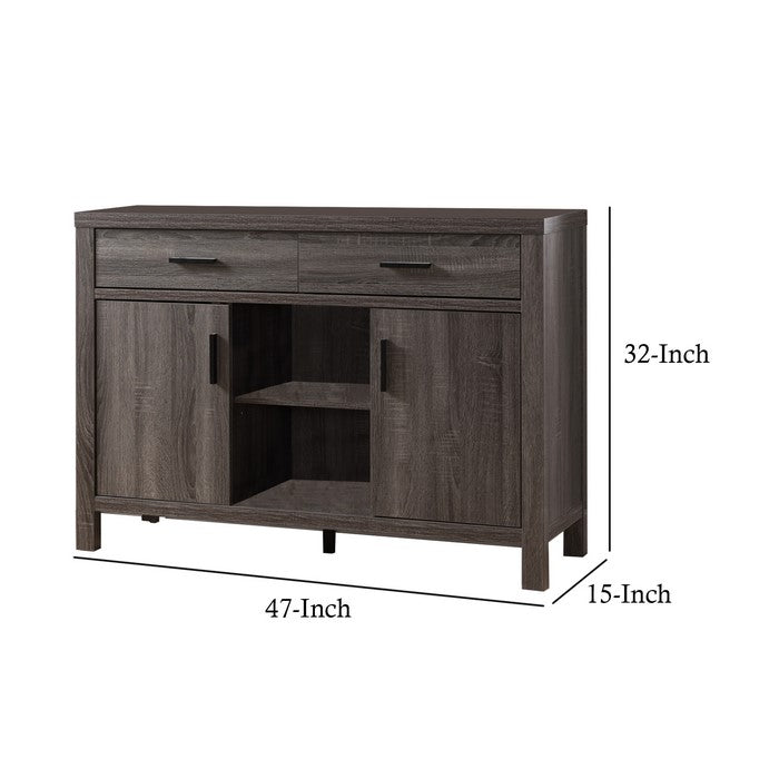 Wooden Buffet with 2 Drawers and 2 Door Cabinets, Distressed Gray