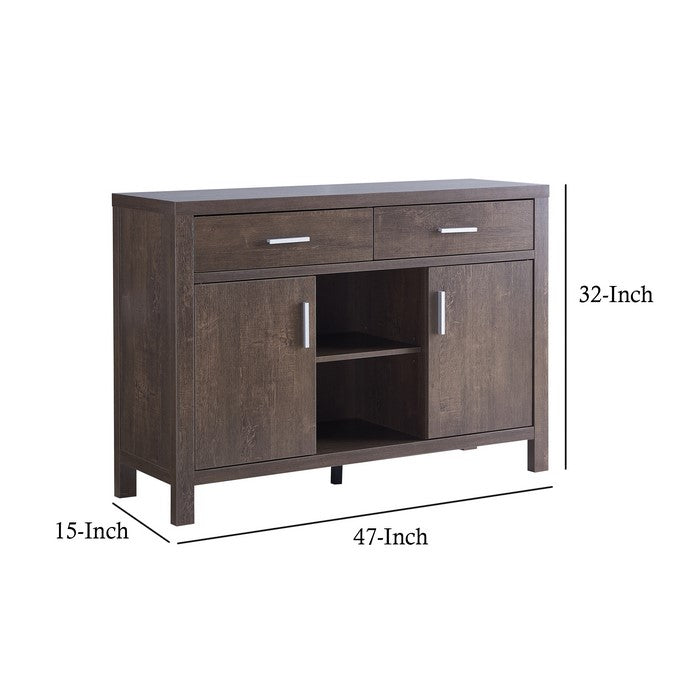 Wooden Buffet with 2 Drawers and 2 Door Cabinets, Walnut Oak