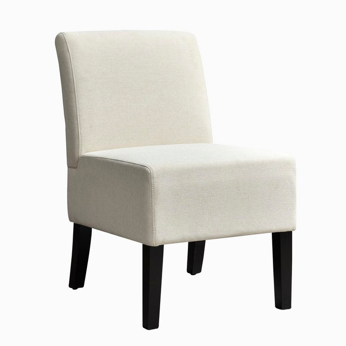 Fabric Upholstered Chair with Tapered and Flared Legs, Beige and Black