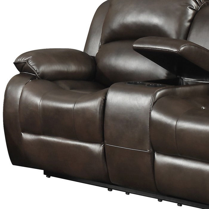 Pillow Arm Leatherette Dual Recliner Loveseat with Tufted Back, Dark Brown