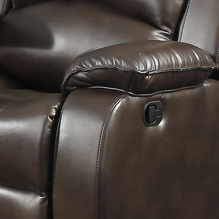 Pillow Arm Leatherette Dual Recliner Loveseat with Tufted Back, Dark Brown