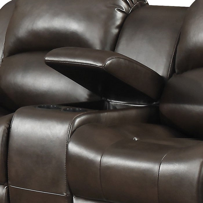 Pillow Arm Leatherette Dual Recliner Loveseat with Tufted Back, Dark Brown