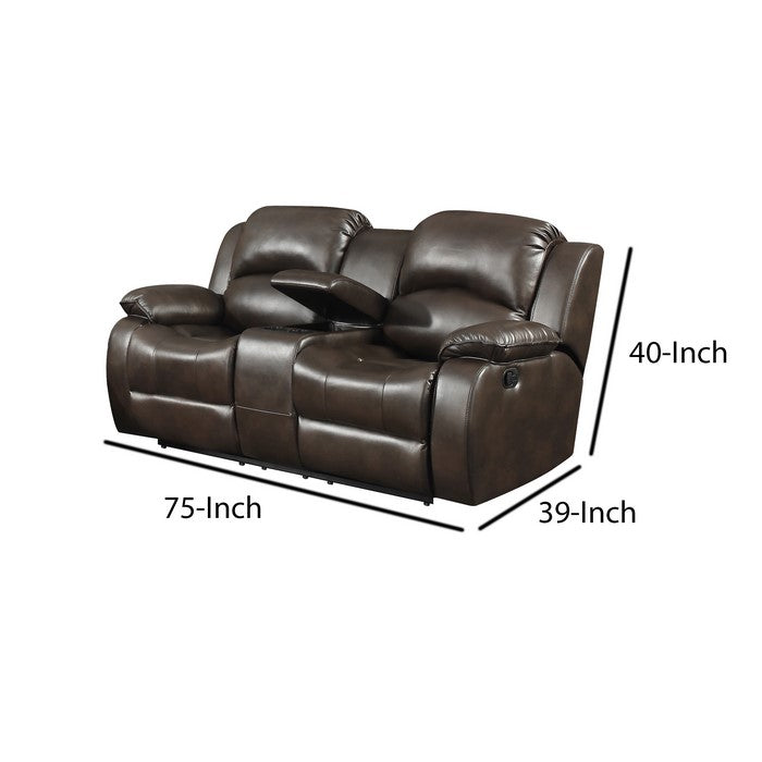 Pillow Arm Leatherette Dual Recliner Loveseat with Tufted Back, Dark Brown