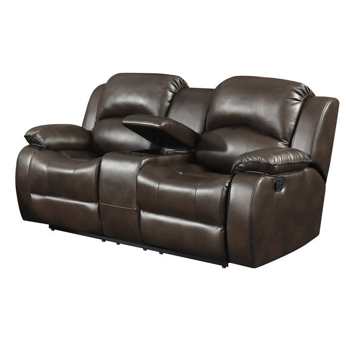 Pillow Arm Leatherette Dual Recliner Loveseat with Tufted Back, Dark Brown