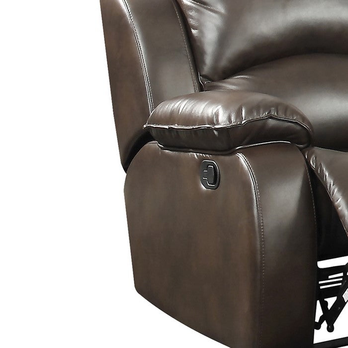 Leatherette Dual Recliner Sofa with Tufted Back and Pillow Arms, Dark Brown
