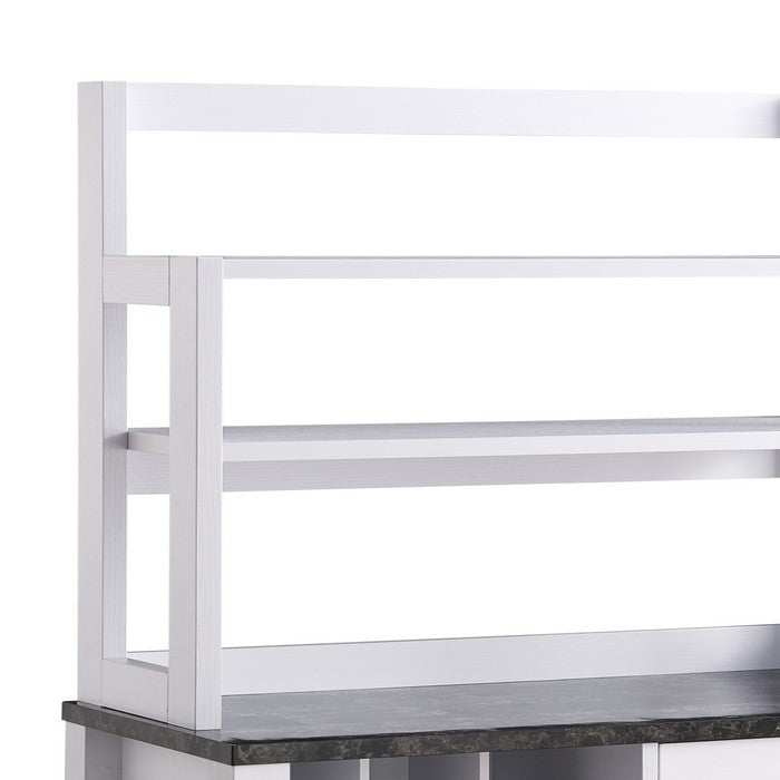 Wooden Frame Bakers Cabinet with 2 Drawers and Wine Rack, White