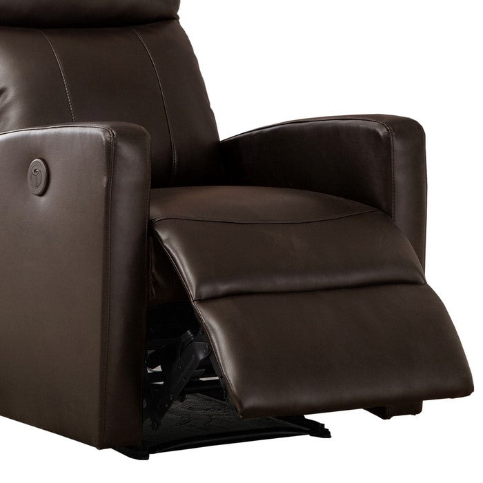 Leatherette Power Recliner Chair with Sloped Track Arms, Dark Brown