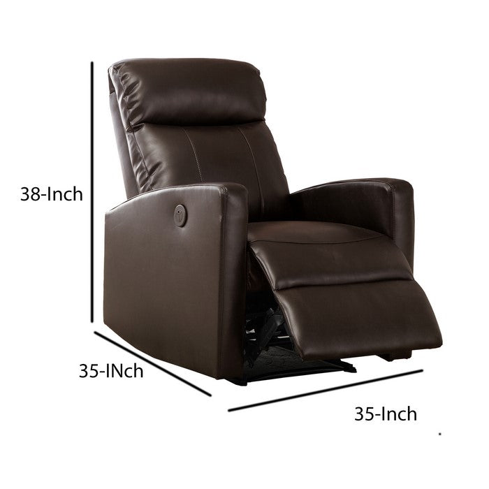 Leatherette Power Recliner Chair with Sloped Track Arms, Dark Brown