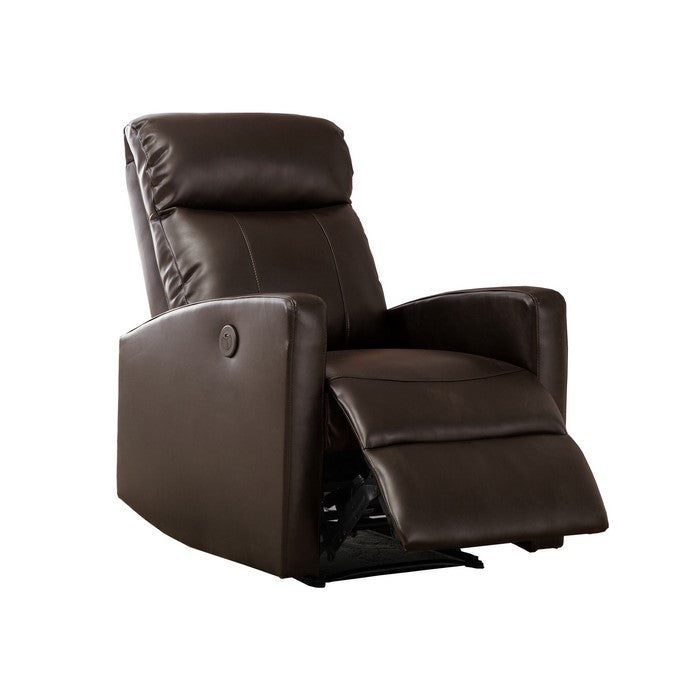 Leatherette Power Recliner Chair with Sloped Track Arms, Dark Brown