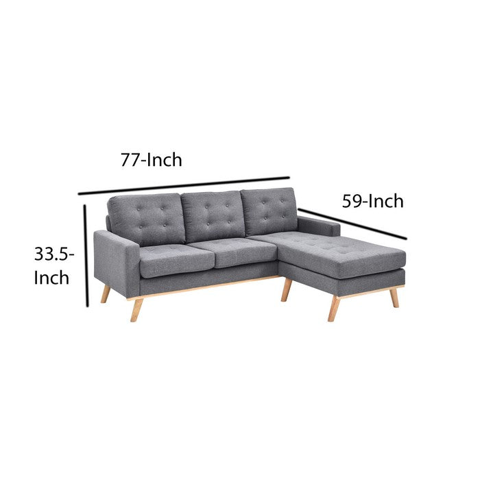Button Tufted 2 Piece Sectional Sofa with Reversible Chaise, Gray