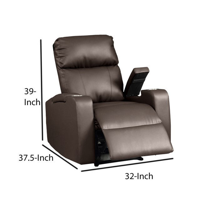 Leatherette Power Recliner Chair with Lift Top Arm Storage, Espresso Brown