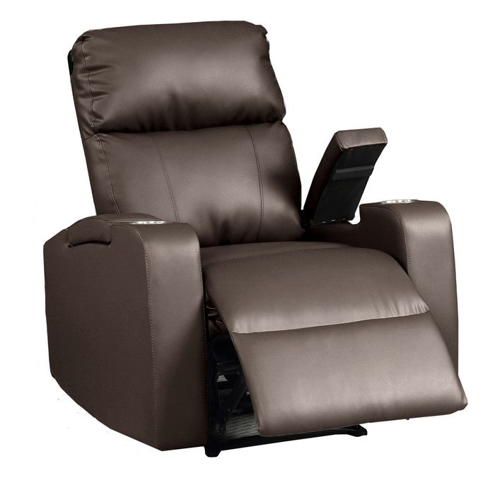 Leatherette Power Recliner Chair with Lift Top Arm Storage, Espresso Brown