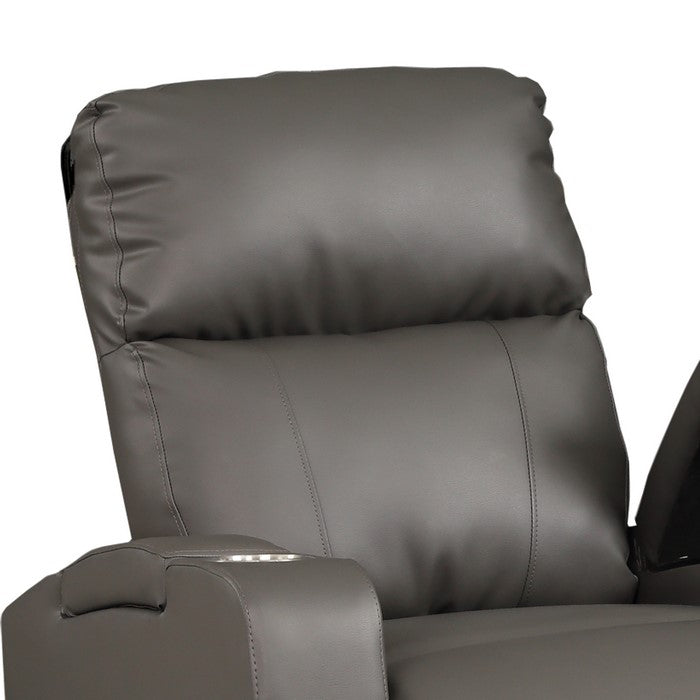 Leatherette Power Recliner Chair with Lift Top Arm Storage, Gray