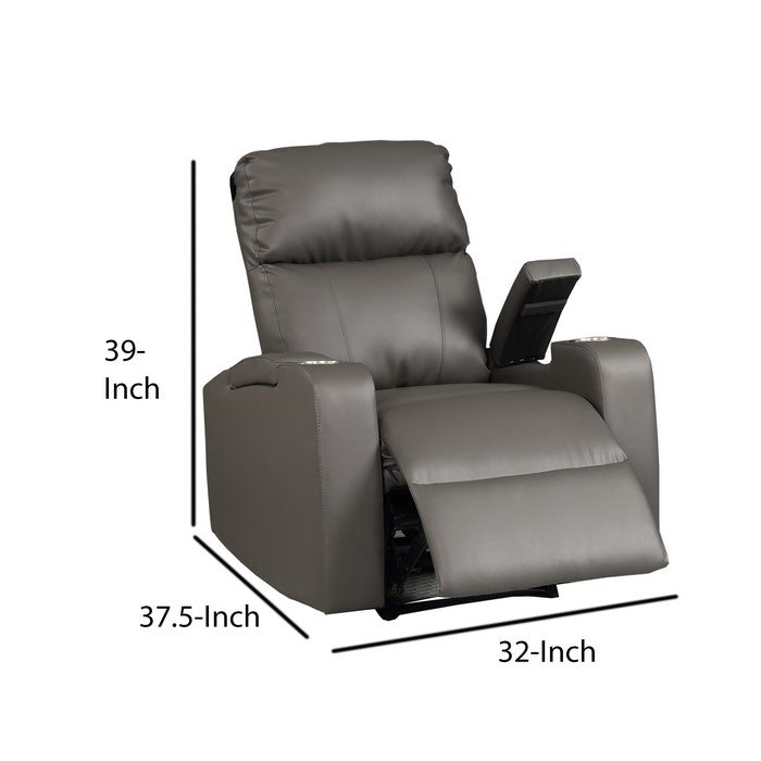 Leatherette Power Recliner Chair with Lift Top Arm Storage, Gray