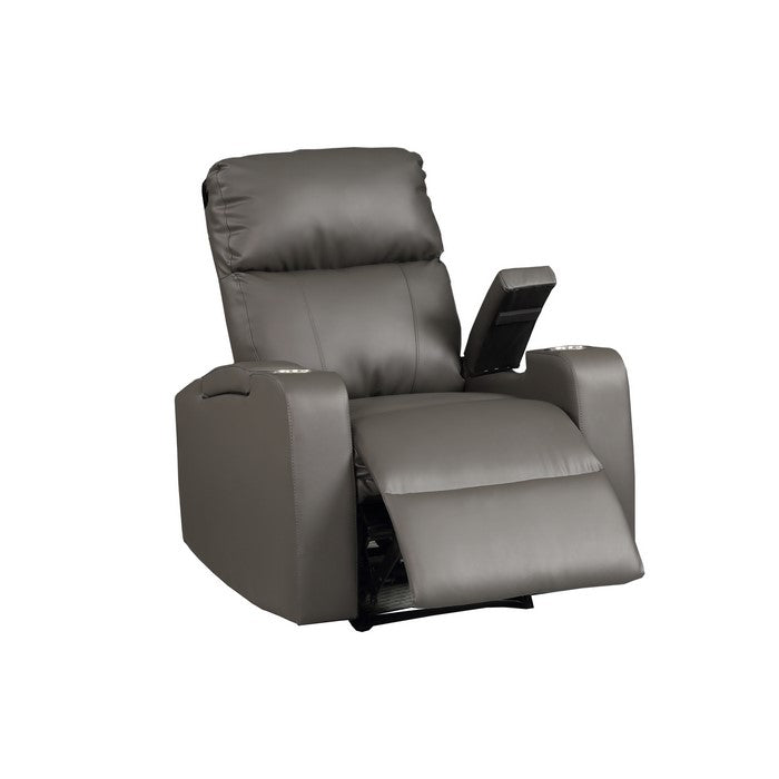 Leatherette Power Recliner Chair with Lift Top Arm Storage, Gray