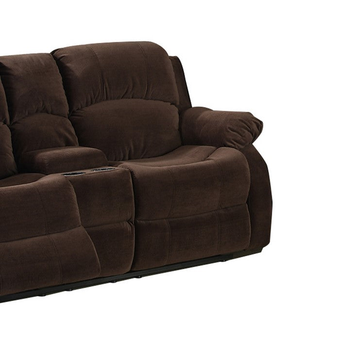 Fabric Upholstered Recliner Loveseat with Tufted Seat and Back, Dark Brown