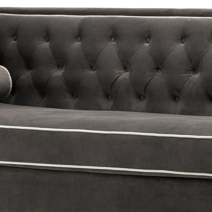 Tufted Fabric Upholstered Wooden Loveseat with 2 Bolster Pillow, Brown