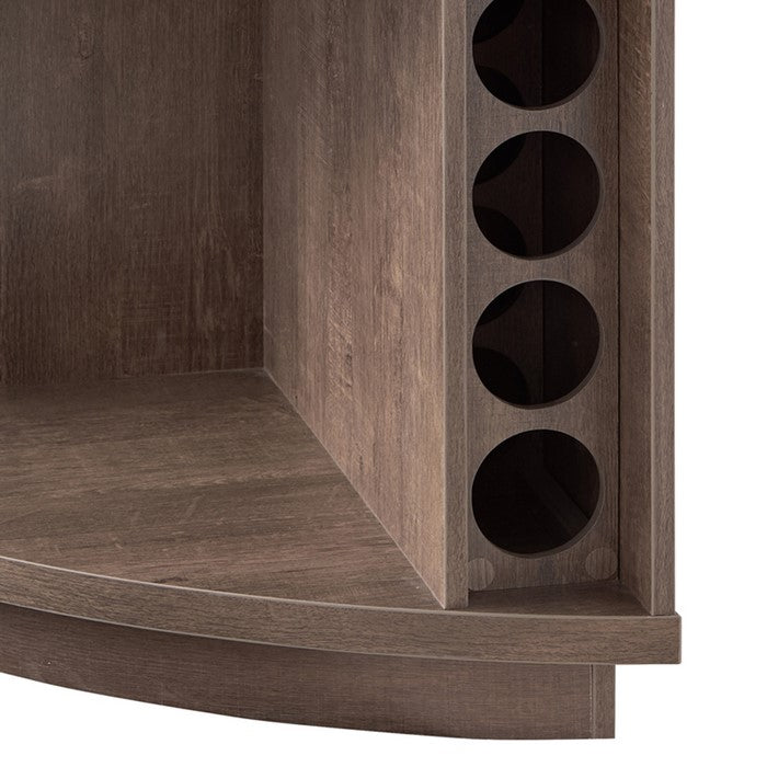 Reuleaux Corner Cabinet with 2 Open Shelves and 1 Wine Rack, Walnut Oak