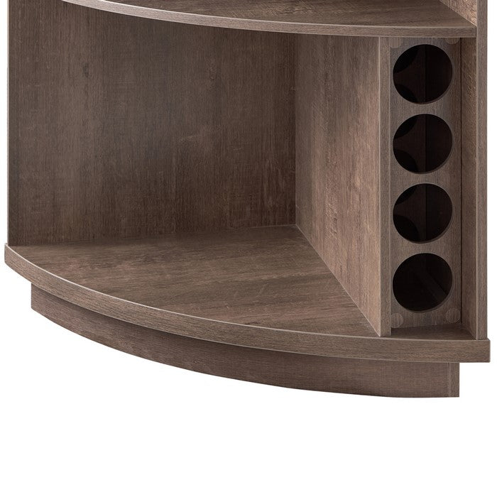 Reuleaux Corner Cabinet with 2 Open Shelves and 1 Wine Rack, Walnut Oak