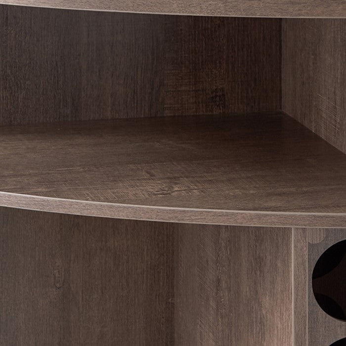 Reuleaux Corner Cabinet with 2 Open Shelves and 1 Wine Rack, Walnut Oak