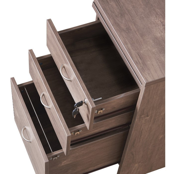 Wooden File Cabinet with Casters and 3 Drawers, Hazelnut