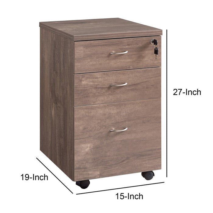 Wooden File Cabinet with Casters and 3 Drawers, Hazelnut