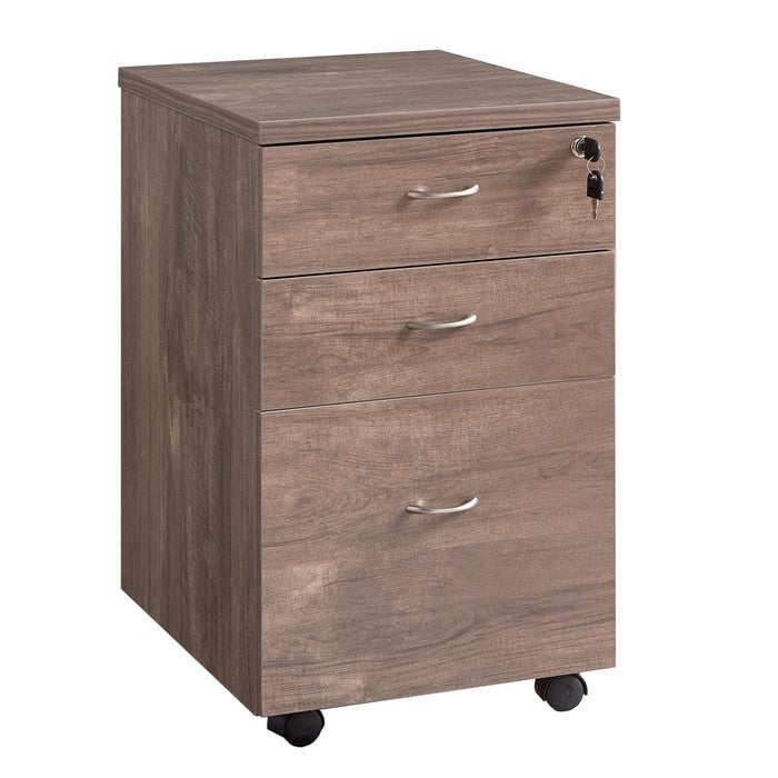 Wooden File Cabinet with Casters and 3 Drawers, Hazelnut