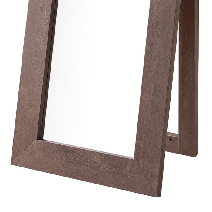Rectangular Wooden Frame Freestanding Accent Mirror, Brown and Silver