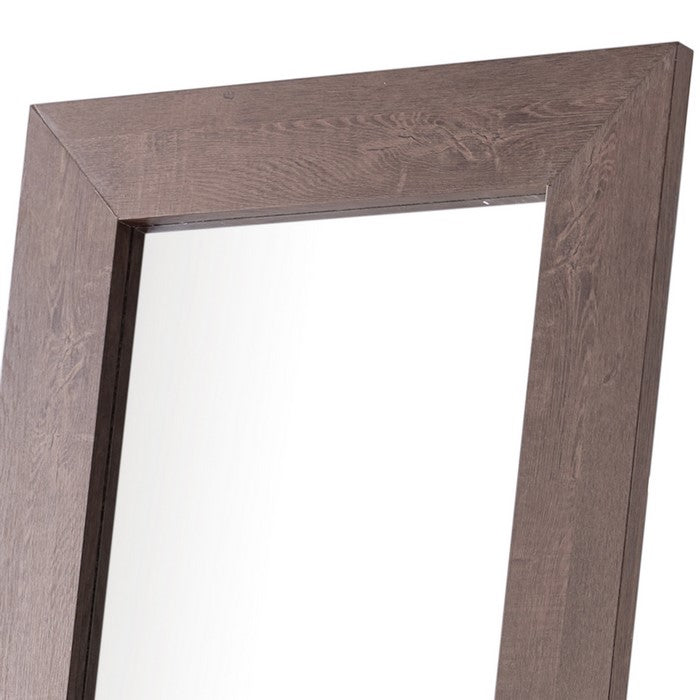 Rectangular Wooden Frame Freestanding Accent Mirror, Brown and Silver