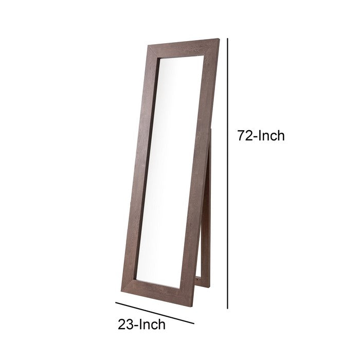Rectangular Wooden Frame Freestanding Accent Mirror, Brown and Silver