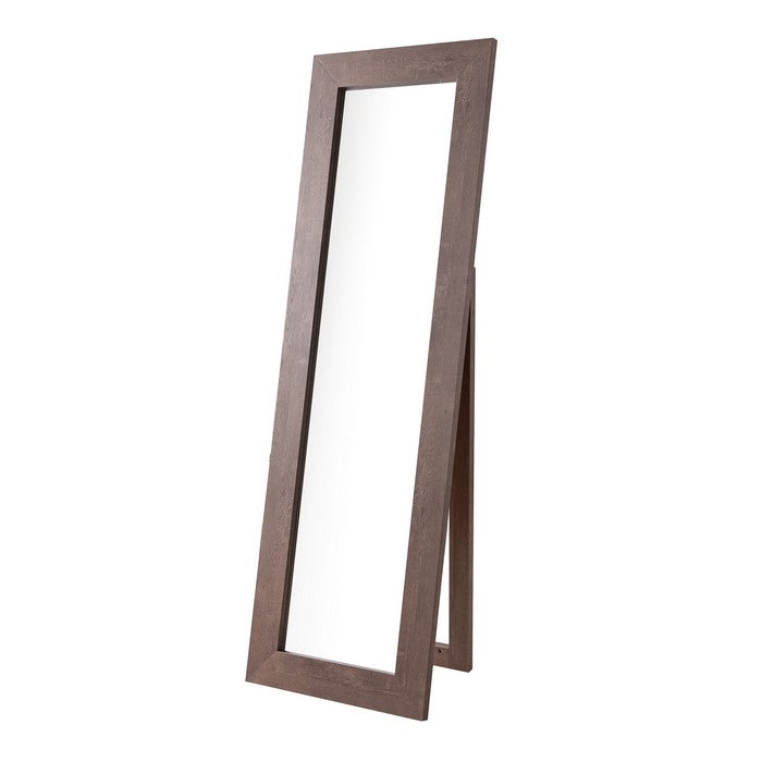Rectangular Wooden Frame Freestanding Accent Mirror, Brown and Silver