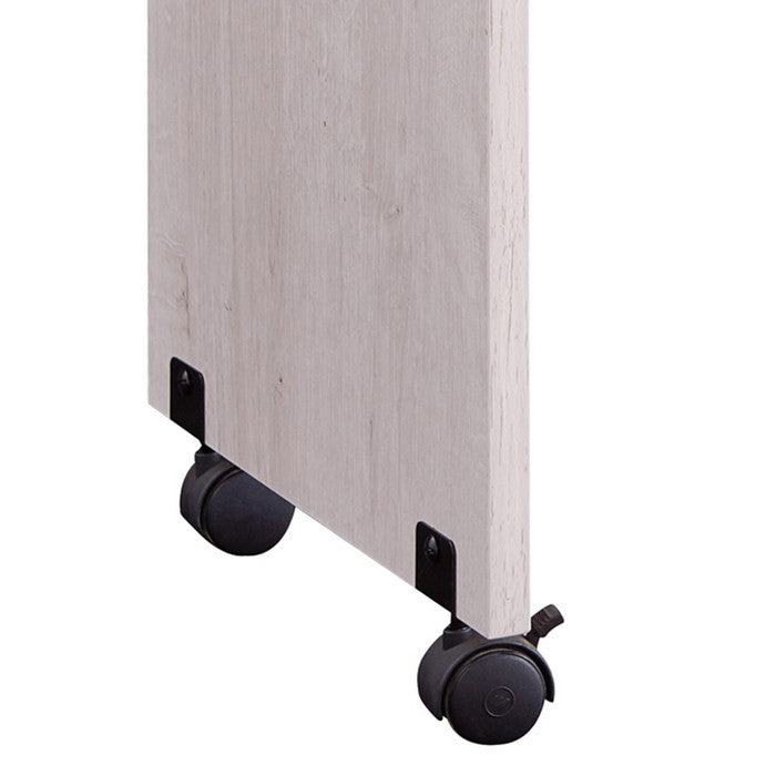 Rectangular Wooden Desk Return with Casters and Grain Details, White Oak