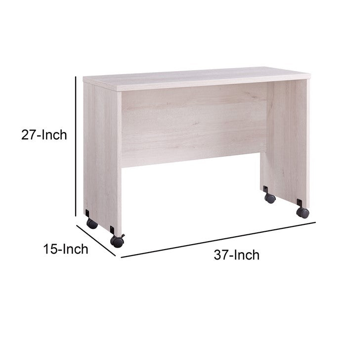 Rectangular Wooden Desk Return with Casters and Grain Details, White Oak