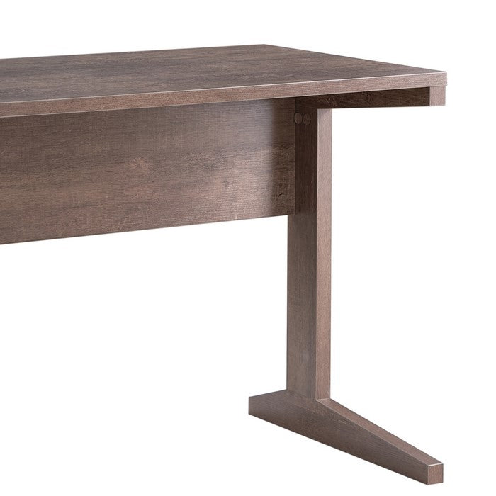 Rectangular Wooden Frame Desk with T Shape Base, Walnut Oak Brown