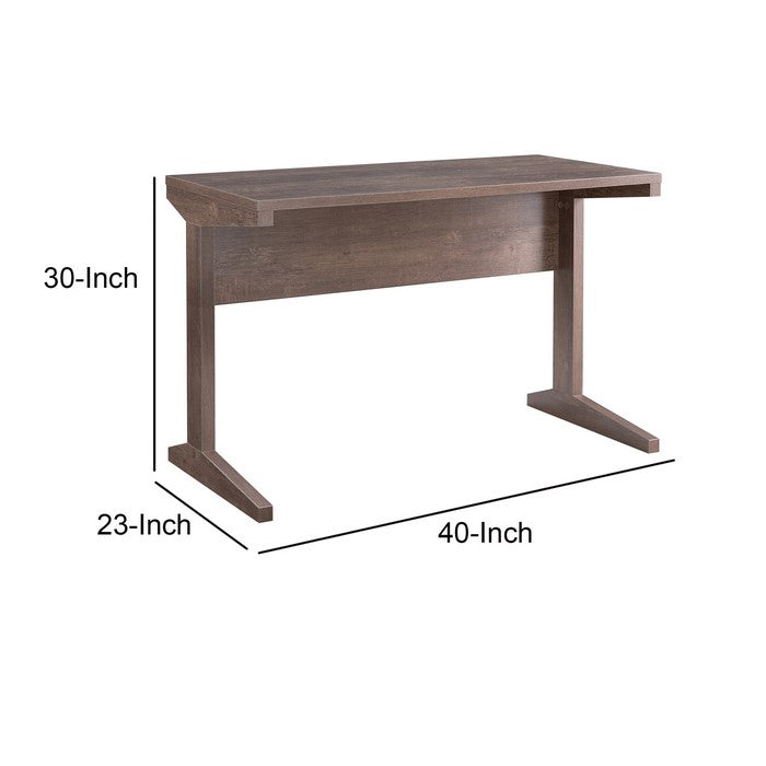 Rectangular Wooden Frame Desk with T Shape Base, Walnut Oak Brown