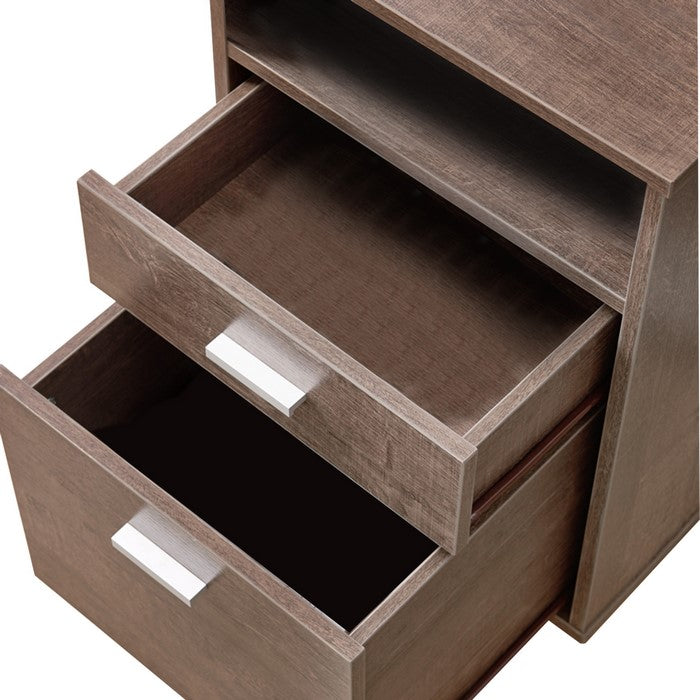 Caster Supported File Cabinet with 2 Drawers and 1 Open Shelf, Walnut Oak
