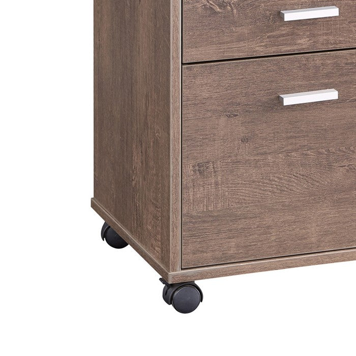 Caster Supported File Cabinet with 2 Drawers and 1 Open Shelf, Walnut Oak