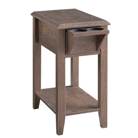 1 Drawer with 2 Glass Holders Wooden Side Table, Walnut Oak