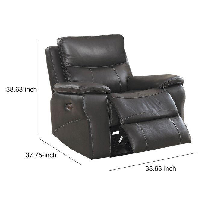 Faux Leather Upholstered Wooden Recliner with Split Cushion, Gray